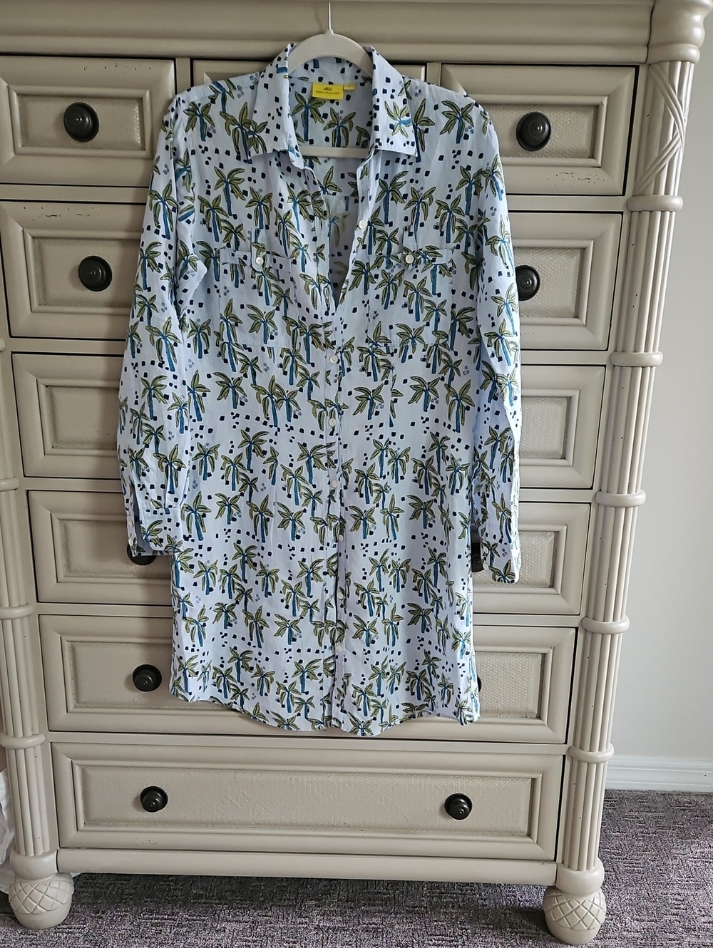 Archival Roberta Roller Rabbit Palm-Print 100% Linen Shirt/Dress/Tunic Sz. S
